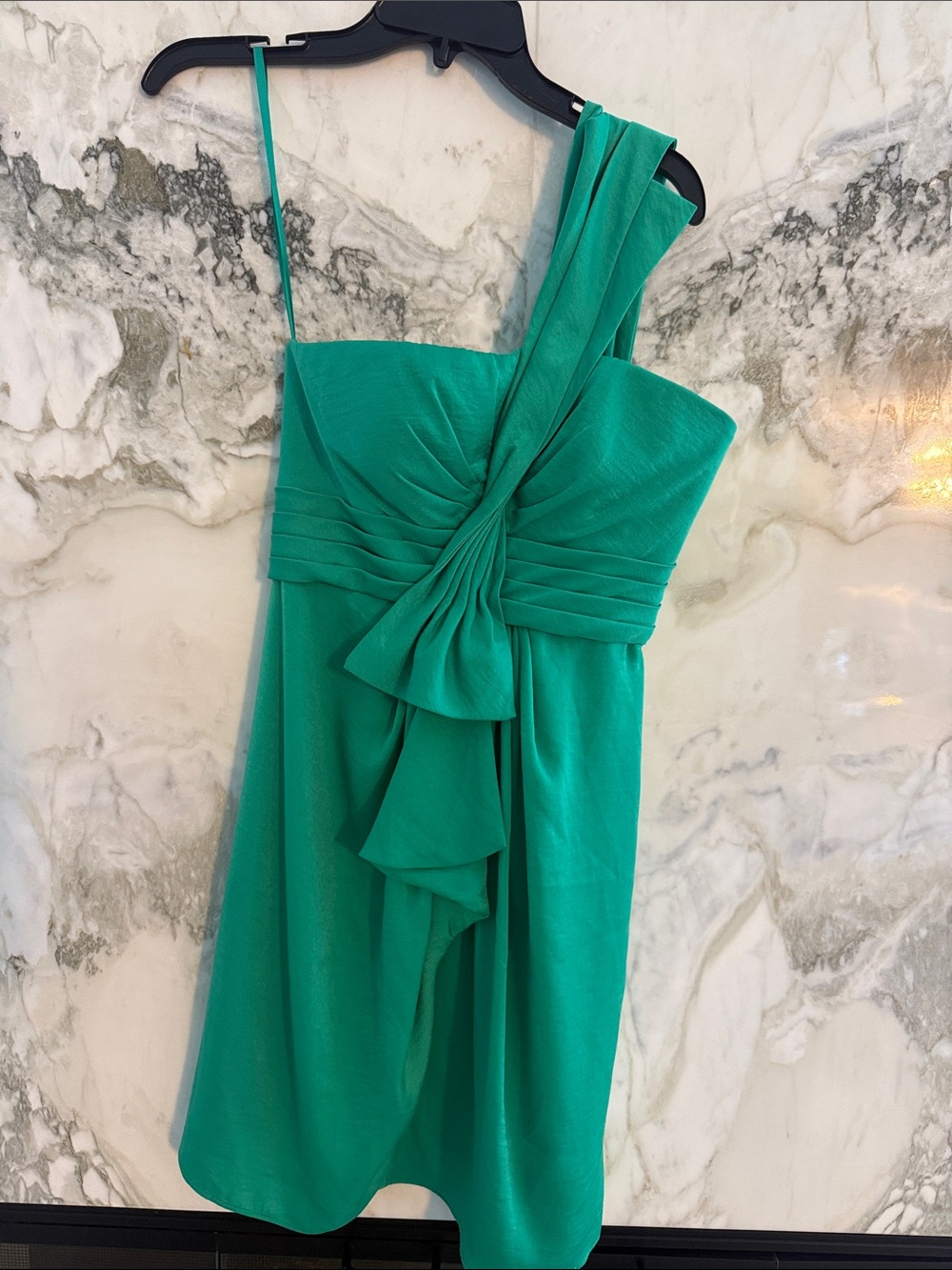 BCBGMaxAzria Teal One-Shoulder Dress with Draped Bow